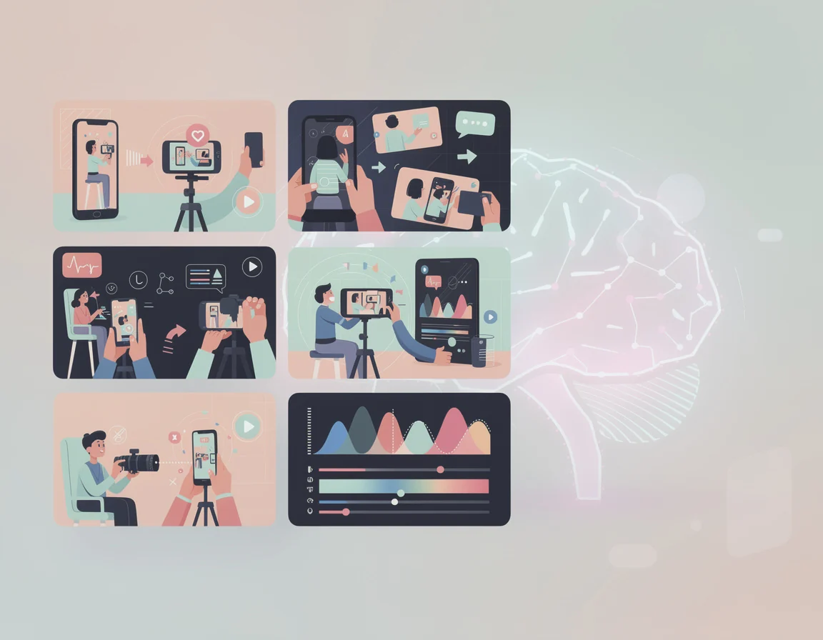 Panel storyboard video pendek dengan prompt visual dan catatan editing