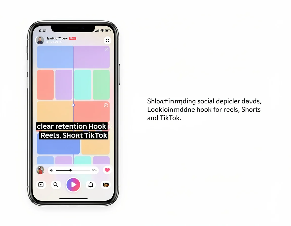 Tampilan draft hook video pendek dengan garis waktu dan subtitle